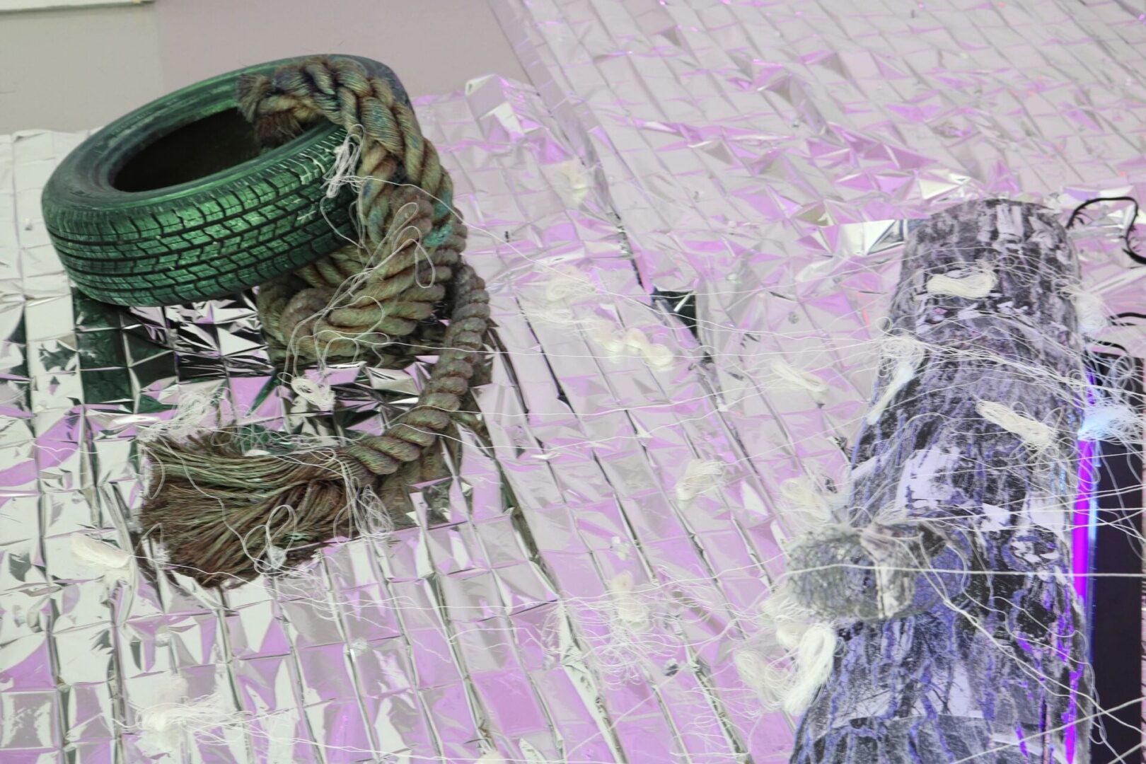 A close up of two different types of rope