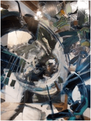 A painting of a glass bowl and other objects.