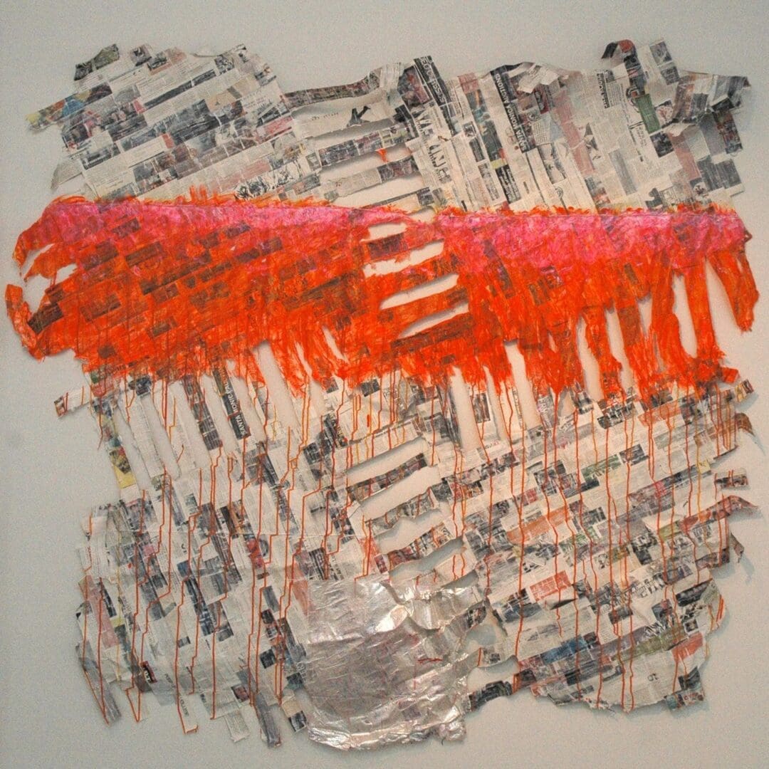 A painting of a red and white piece of paper